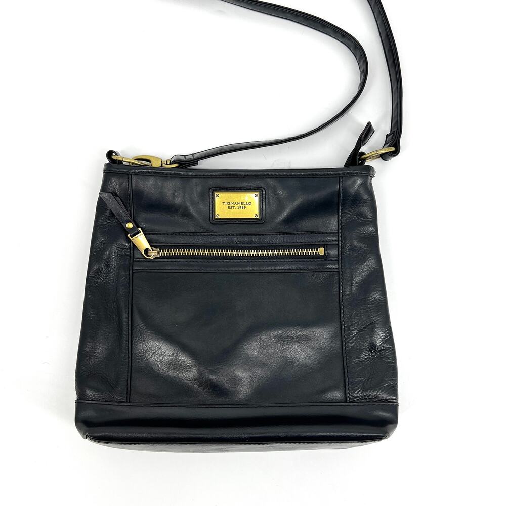 Tignanello Leather Crossbody Shoulder Bag Purse Gold Tone Hardware Preowned
